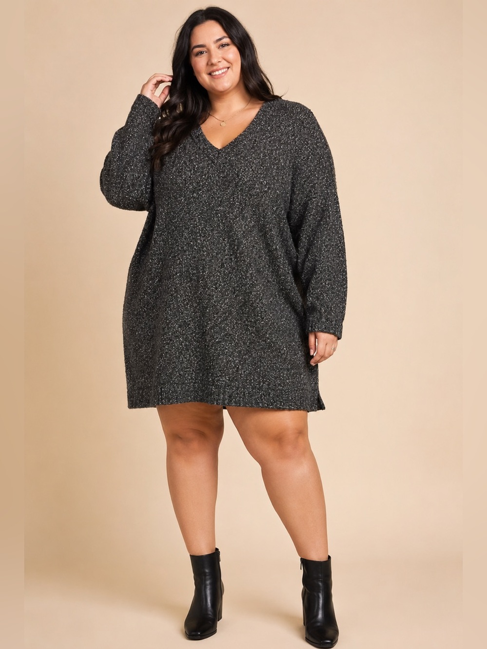 Treasure & Bond Marled Knit Sweater Dress V-Neck Relaxed Fit XXL